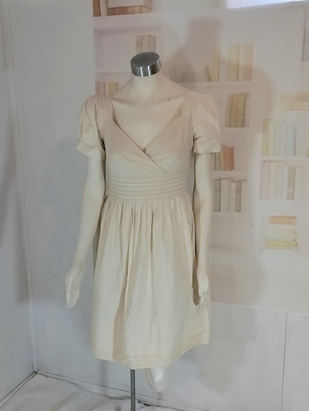 Antonio Melani Cream V-Neck Pleated Empire Midi Dress